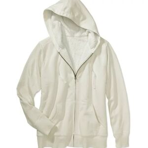 Faded Glory Off White Zip Up Hoodie Fleece Jacket Sz Large